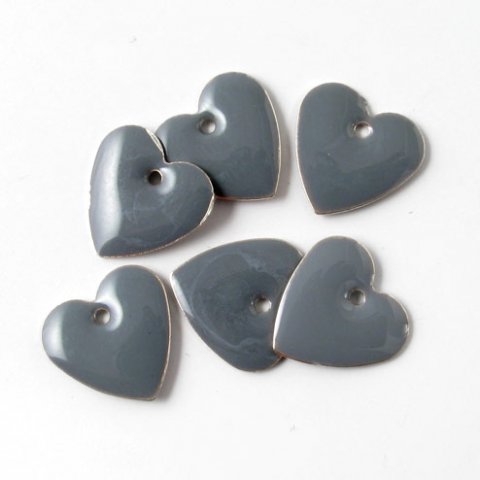 Enamel, dark grey heart with silver border, 12mm, 4pcs.