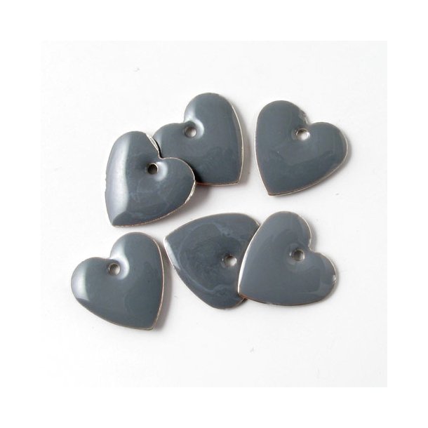 Emaille, dunkelgraues Herz, mit silbernem Rand, 12 mm, 4 Stk.