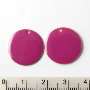 Emaille-Anhänger, rotviolette Münze, mit Loch an der Kante, versilbert, 18 mm, 2 Stk.