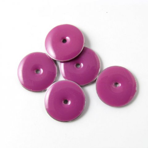 Enamel charm, red-violet/silver coin hole size i midt 12mm, 4pcs.