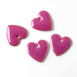 Enamel, red-violet/silver heart, 12mm, 4pcs.