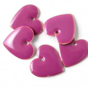 Emalje, rdviolet/slv hjerte, 16 mm, 2 stk