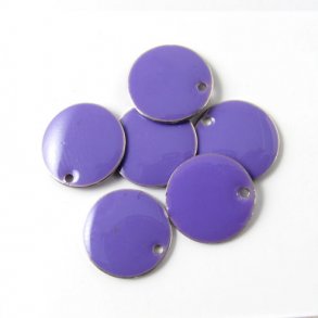 Enamel charm, purple/silver coin w. hole at the edge, 12mm, 4pcs.