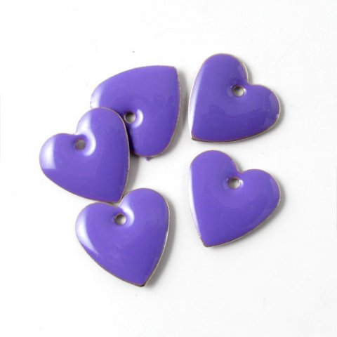 Enamel, purple/silver heart, 12mm, 4pcs.
