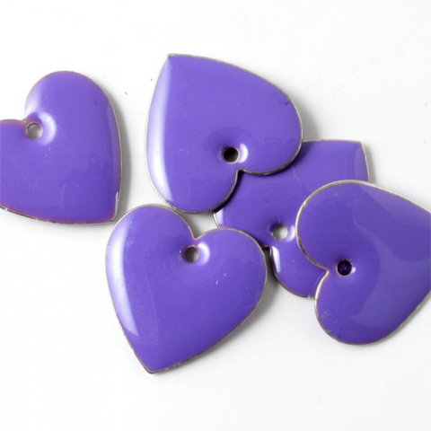 Enamel, purple/silver heart, 16mm, 2pcs.