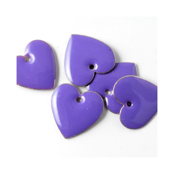 Enamel, purple/silver heart, 16mm, 2pcs.