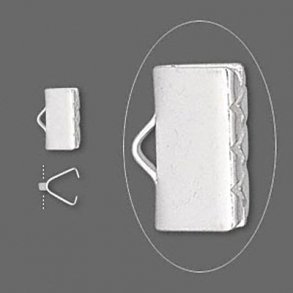 Ribbon crimp end, silver-plated, 9mm. wide, 4pcs.