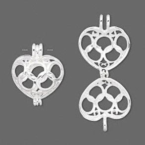 Versilbertes Herz, Perlenkäfig, Anhänger für Perlen größe 4-8 mm, 16x13 mm, 1 Stk