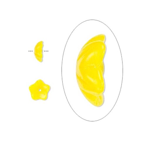 Glasperle, gul blomst perlesk&aring;l, 7x3 mm, 10 stk