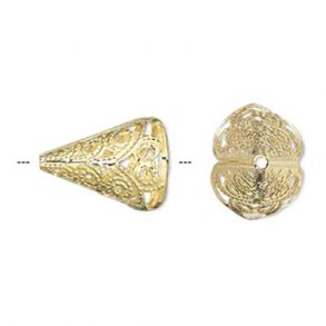 Gilded bead cap, conical/waffle-shaped, 16mm, 6pcs.