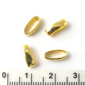 Ring / cord collector bead, oval, shiny, gilded silver, hole size 10x4mm, 2pcs