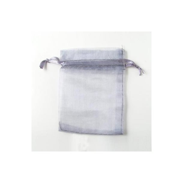 Smykkepose, lysgrå, organza 7x9 cm.,20 stk