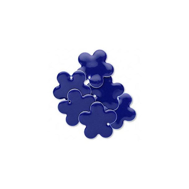 Emaille-Anh&auml;nger, gro&szlig;, dunkelblaue Blume, 27 mm, 2 Stk.