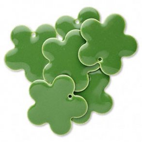 Emalje vedhng, stor mrk grn blomst, 27 mm, 2stk