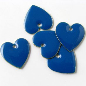Enamel, heart, dark blue, gilded, 16mm, 2pcs.