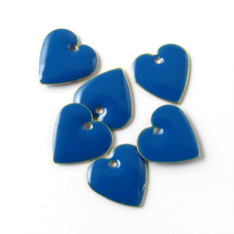 Enamel, heart, dark blue, gilded, 12mm, 4pcs.