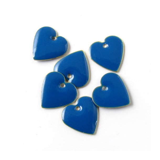 Enamel, heart, dark blue, gilded, 12mm, 4pcs.