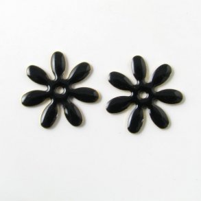 Enamel, black marguerite-shape, gilded, 18mm, 2pcs.