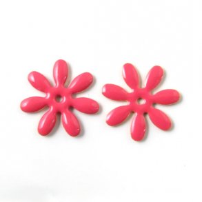Enamel, marguerite-shape, pink, gilded, 18mm, 2pcs.