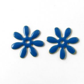 Enamel, marguerite-shape, dark blue, gilded, 18mm, 2pcs.