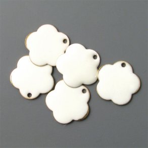 Enamel, natural white flower, gilded, hole at the edge, 16mm, 2pcs.