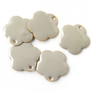 Emalje, lysgr blomst, forgyldt, hul i kanten, 16 mm, 2 Stk