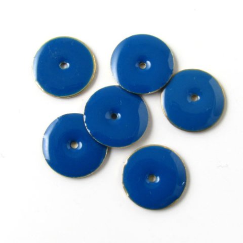 Enamel, dark blue-petroleum coin, gilded, w. hole in the middle, 12mm, 4pcs.