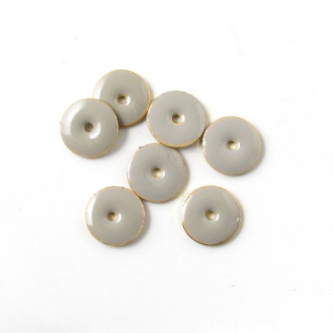 Enamel, light grey coin, gilded, w. hole in the middle, 8mm, 6pcs.