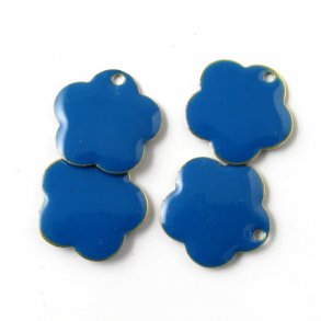 Emaille, dunkelblaue Blume, versilbert, Loch an der Kante, 16 mm, 2 Stk.
