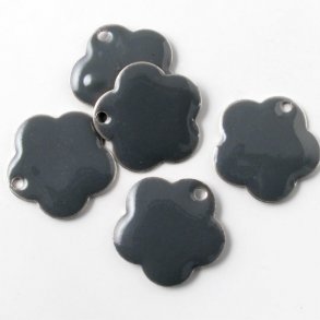 Enamel, dark grey flower, silvered, hole at the edge, 16mm, 2pcs.