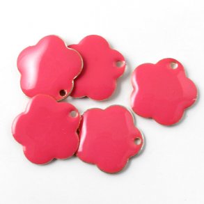 Emalje, pink blomst,f.s, hul i kant, 16 mm, 2stk