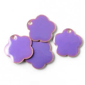 Emalje, lilla blomst,f.s, hul i kant, 16 mm, 2 stk