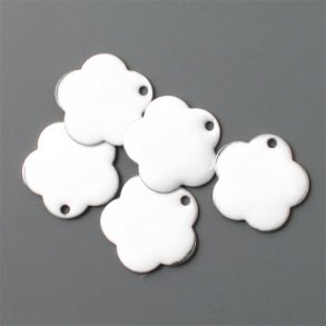 Enamel, natural white flower, silvered, hole at the edge, 16mm, 2pcs.
