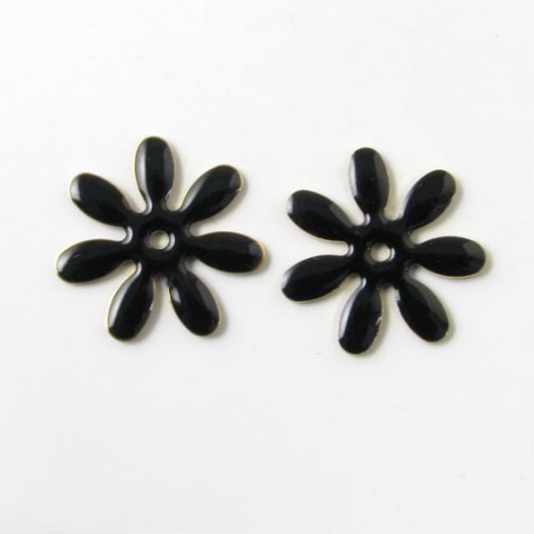Emaille, schwarze Margerite, versilbert, 18 mm, 2 Stk.