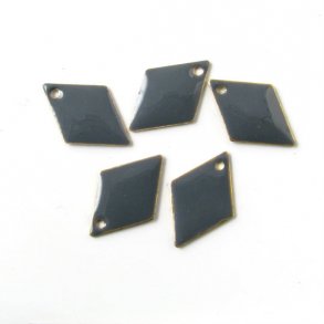 enamel, harlequin-shaped, dark grey, 15mm, 4pcs.