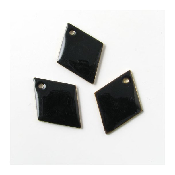 Emaille, Rautenform, schwarz, versilbert, 20 mm, 2 Stk.