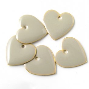 Enamel, heart, warm light grey, 16mm, 2pcs.