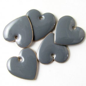 Emalje, mrkgr hjerte, f.s. 16 mm, 2 stk.
