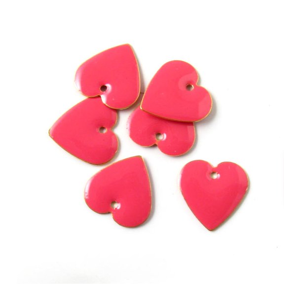 Enamel, pink heart w. silver border, 12mm, 4pcs.