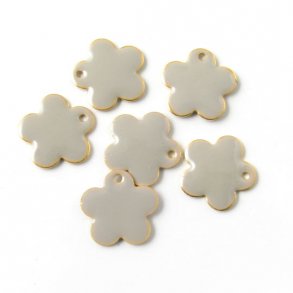 Emalje, lysgr blomst, fs, hul i kant, 12 mm, 4stk