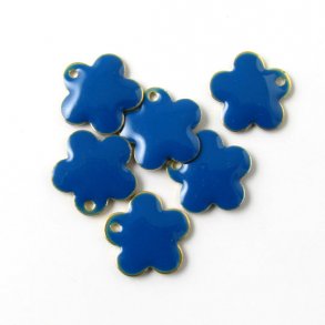 Enamel, dark blue flower, silvered, hole at the edge, 12mm, 4pcs.