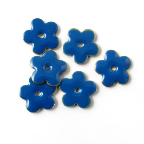 Enamel, dark blue flower, silvered, hole in the middle, 12mm, 4pcs.