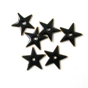 Emaille-Sterne, schwarz, vergoldet, Loch in der Mitte, 12 mm, 4 Stk.