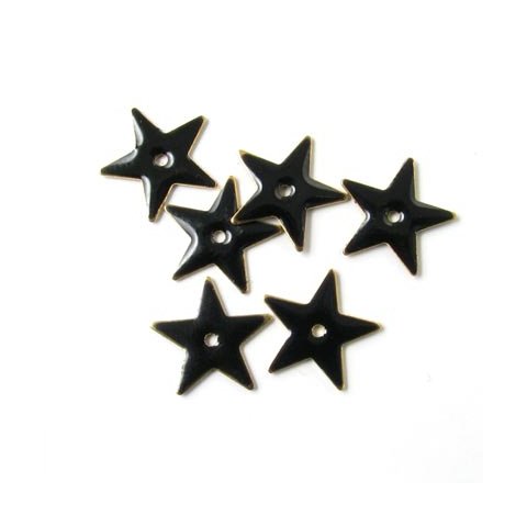 Enamelled star, black, gilded, hole in the middle, 12mm, 4pcs.