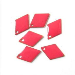 Enamel, harlequin-shaped, gilded, pink, 15mm, 4pcs.
