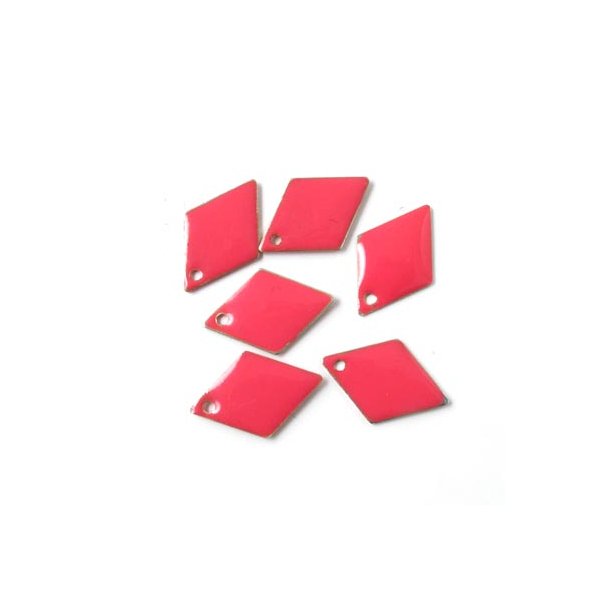 Emaille, Rautenform, pink, versilbert, 15 mm, 4 Stk.