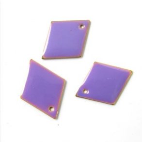 Enamel, harlequin-shaped, gilded, purple, 20mm, 2pcs.