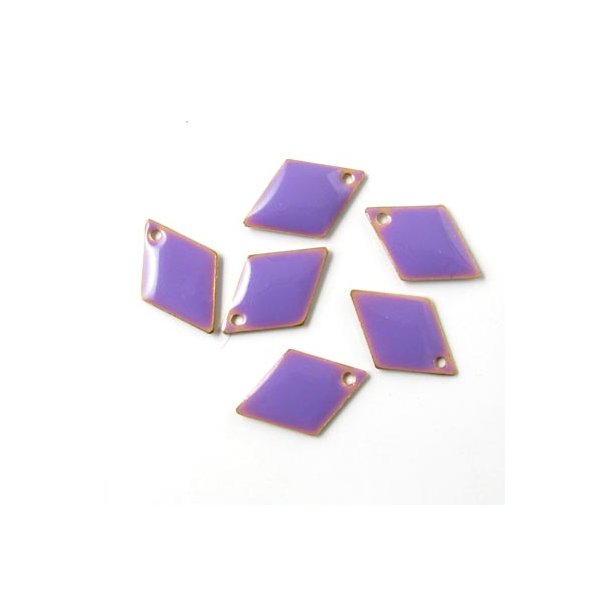 Enamel, harlequin-shaped, purple, gilded, 15mm, 4pcs.