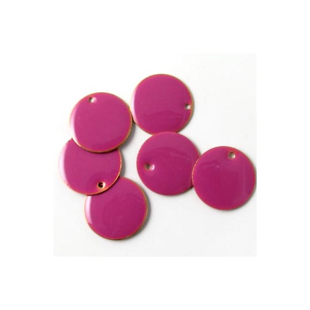Enamel, red-violet coin, gilded, w. hole at the edge, 14mm, 4pcs.