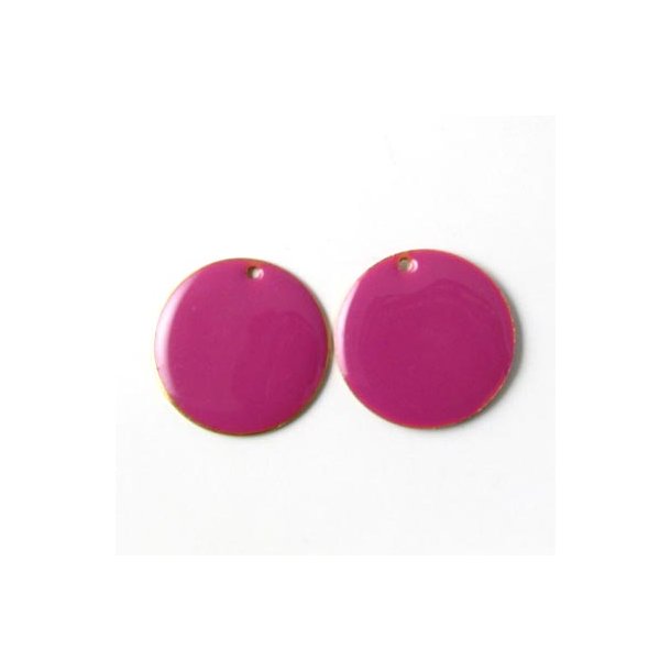 Enamel, red-violet coin, gilded, w. hole at the edge, 18mm, 2pcs.